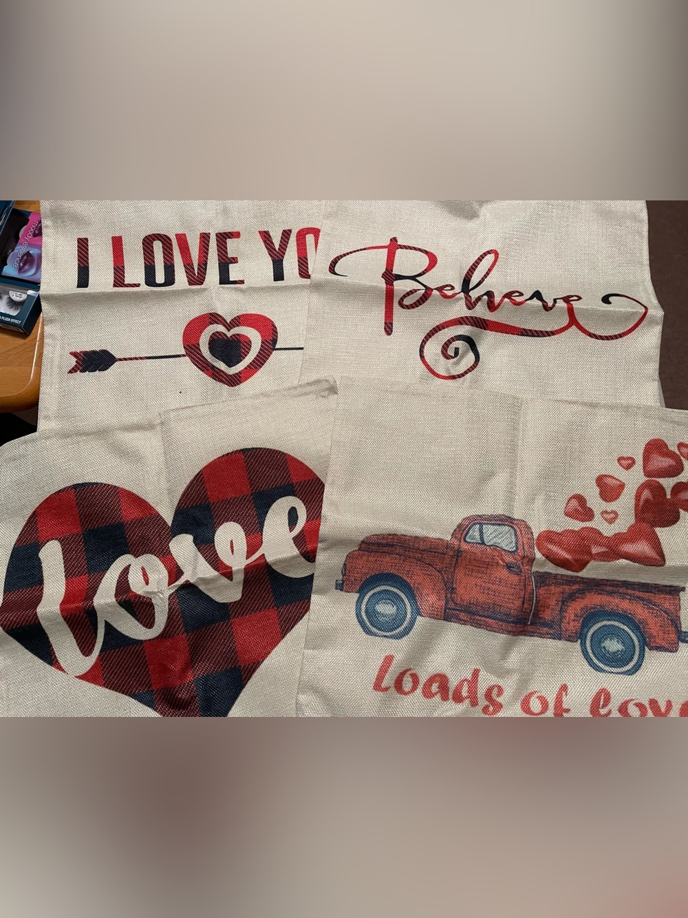 Rustic Red Heart & Truck Valentine Home Accent 4ct Pillow Covers 18”x18”